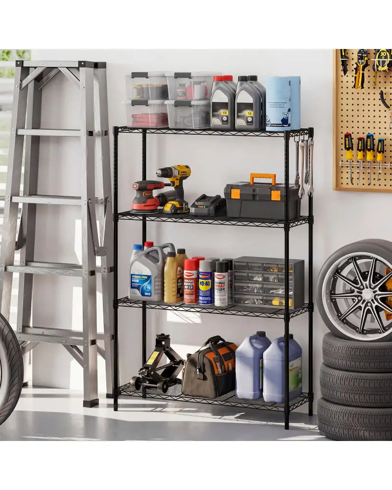 4-Tier Metal Storage Shelving Unit with V-Shaped Wire Rack and 1000 LBS Capacity-Black - Black - Garages