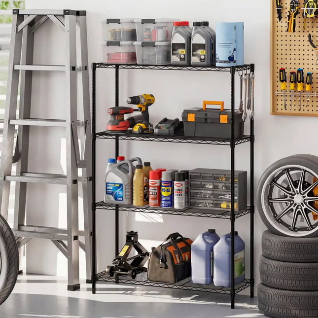 4-Tier Metal Storage Shelving Unit with V-Shaped Wire Rack and 1000 LBS Capacity-Black - Black - Garages