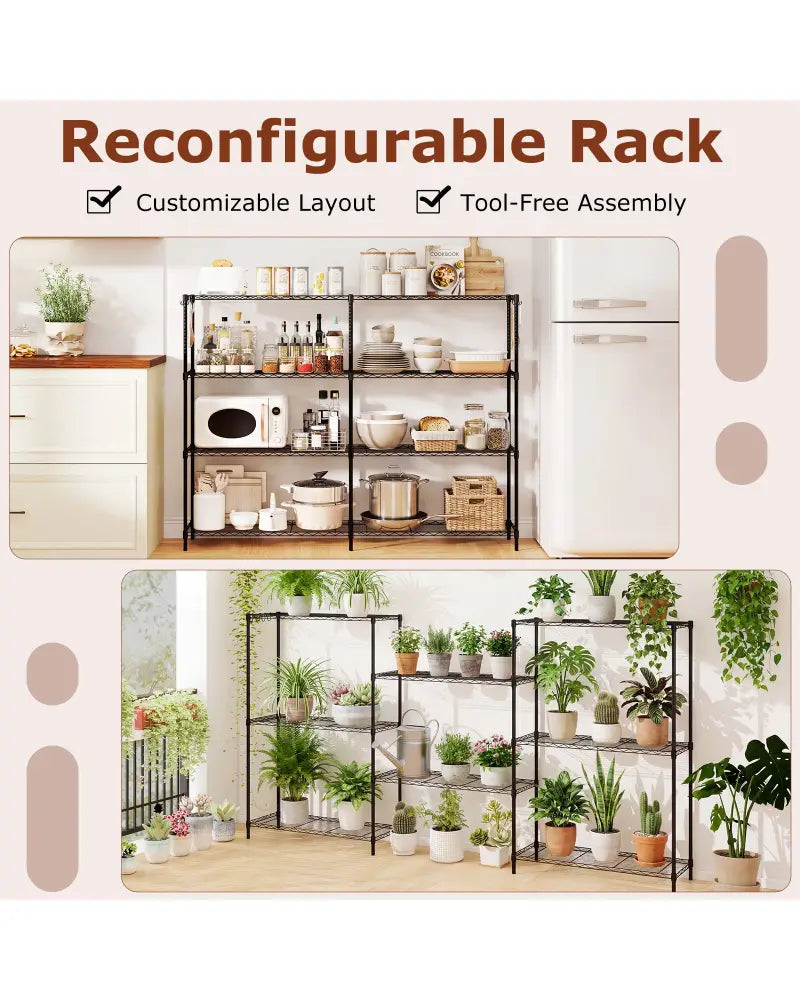 4-Tier Metal Storage Shelving Unit with V-Shaped Wire Rack and 1000 LBS Capacity-Black - Black - Garages
