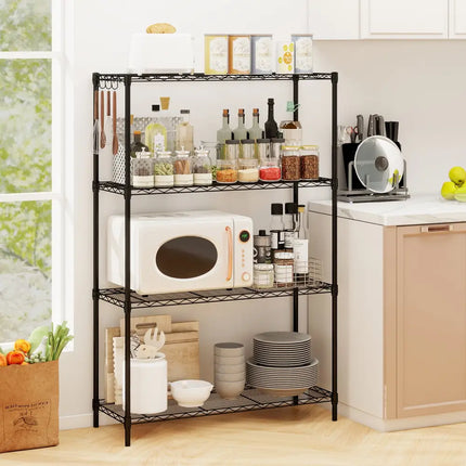 4-Tier Metal Storage Shelving Unit with V-Shaped Wire Rack and 1000 LBS Capacity-Black - Black - Garages