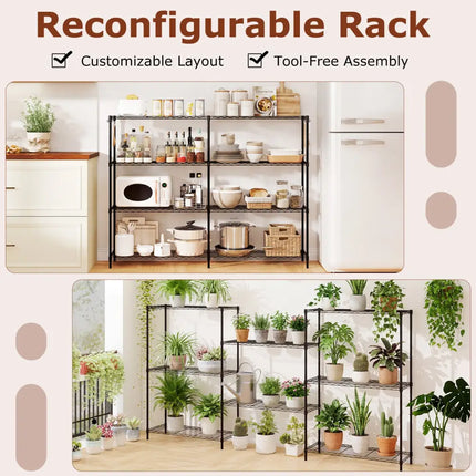 4-Tier Metal Storage Shelving Unit with V-Shaped Wire Rack and 1000 LBS Capacity-Black - Black - Garages