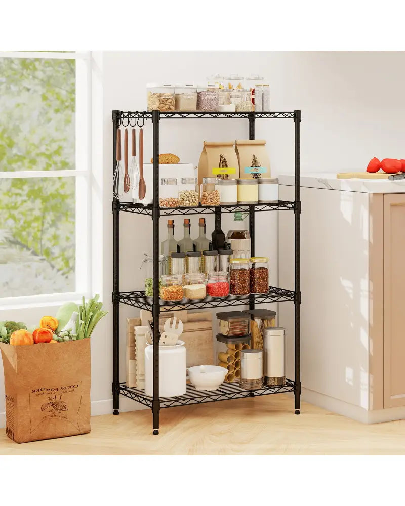 4-Tier Metal Storage Shelving Unit with V-Shaped Wire Rack and 600 LBS Capacity-Black - Black - Garages