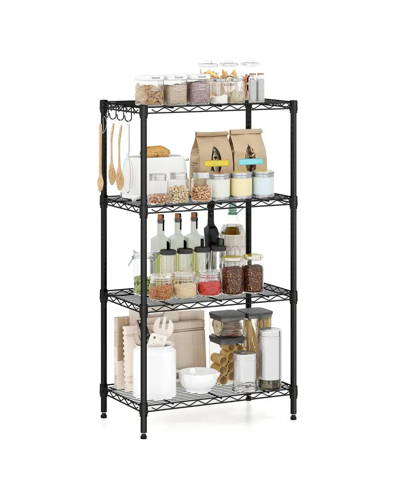 4-Tier Metal Storage Shelving Unit with V-Shaped Wire Rack and 600 LBS Capacity-Black - Black - Garages