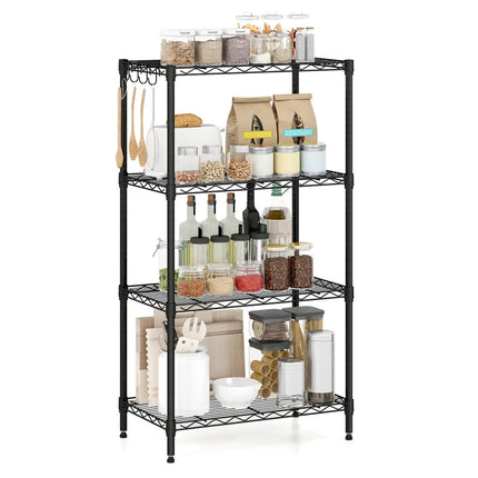 4-Tier Metal Storage Shelving Unit with V-Shaped Wire Rack and 600 LBS Capacity-Black - Black - Garages
