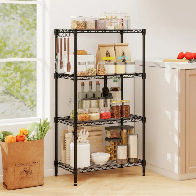 4-Tier Metal Storage Shelving Unit with V-Shaped Wire Rack and 600 LBS Capacity-Black - Black - Garages