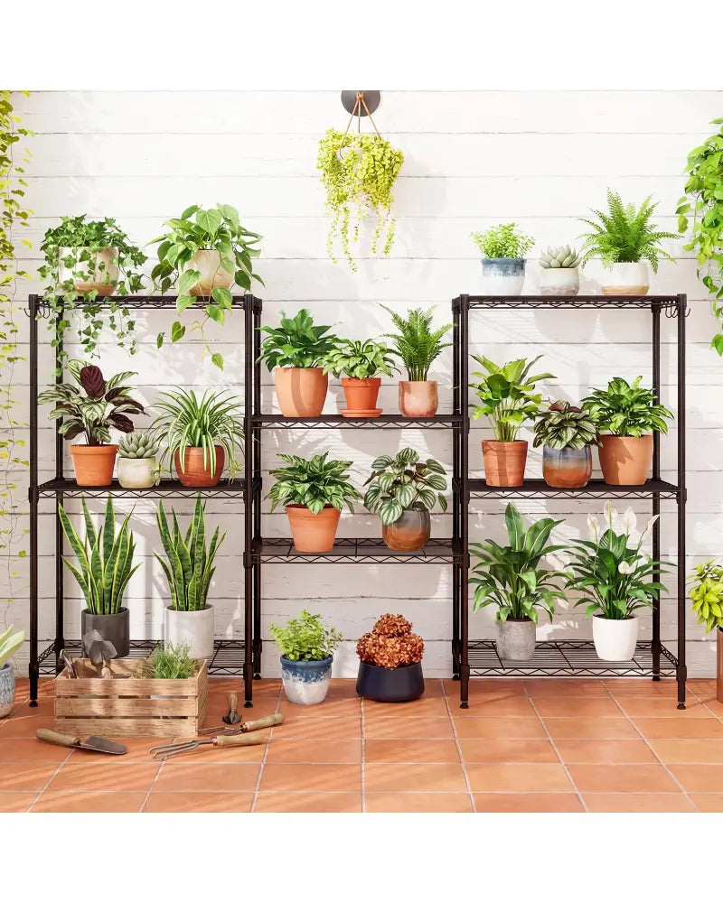 4-Tier Metal Storage Shelving Unit with V-Shaped Wire Rack and 600 LBS Capacity-Black - Black - Garages