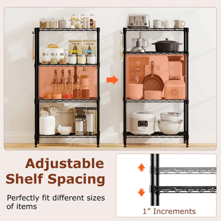 4-Tier Metal Storage Shelving Unit with V-Shaped Wire Rack and 600 LBS Capacity-Black - Black - Garages