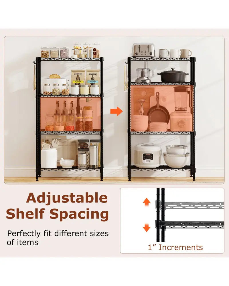 4-Tier Metal Storage Shelving Unit with V-Shaped Wire Rack and 600 LBS Capacity-Black - Black - Garages