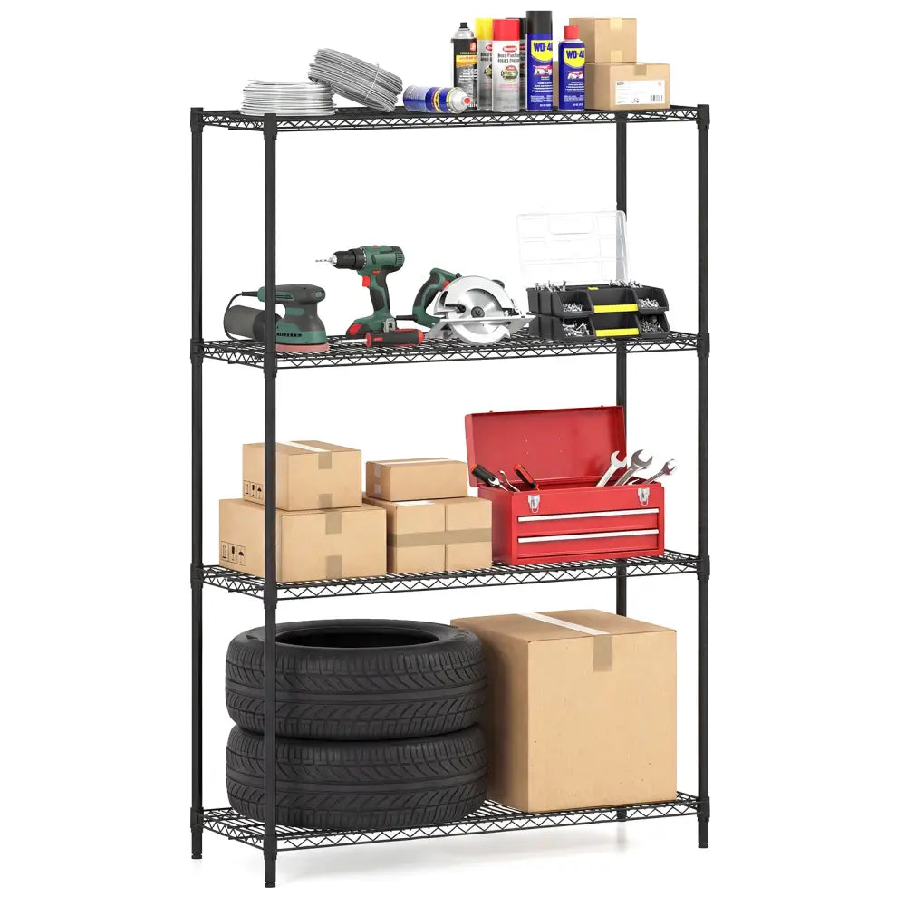 4-Tier Metal Storage Shelving Unit with V-Shaped Wire Rack-Black - Black - Baker’s Racks