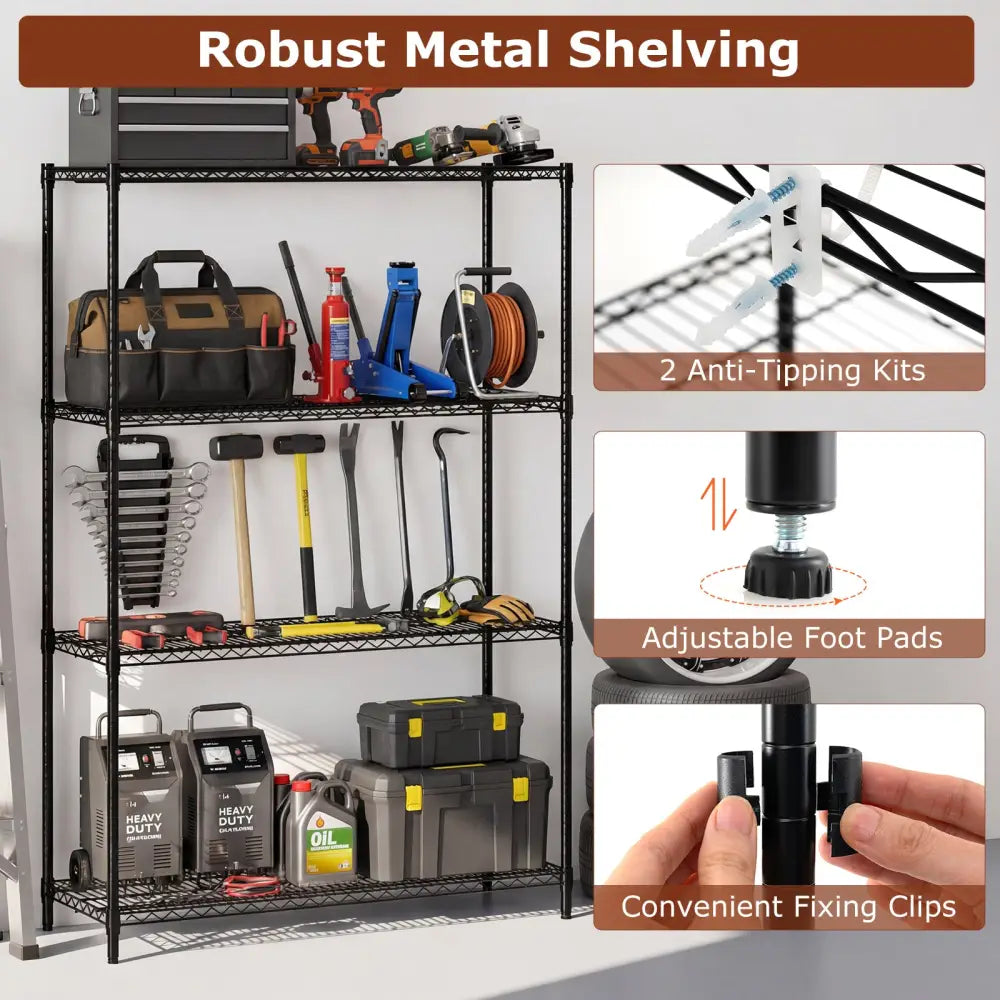 4-Tier Metal Storage Shelving Unit with V-Shaped Wire Rack-Black - Black - Baker’s Racks