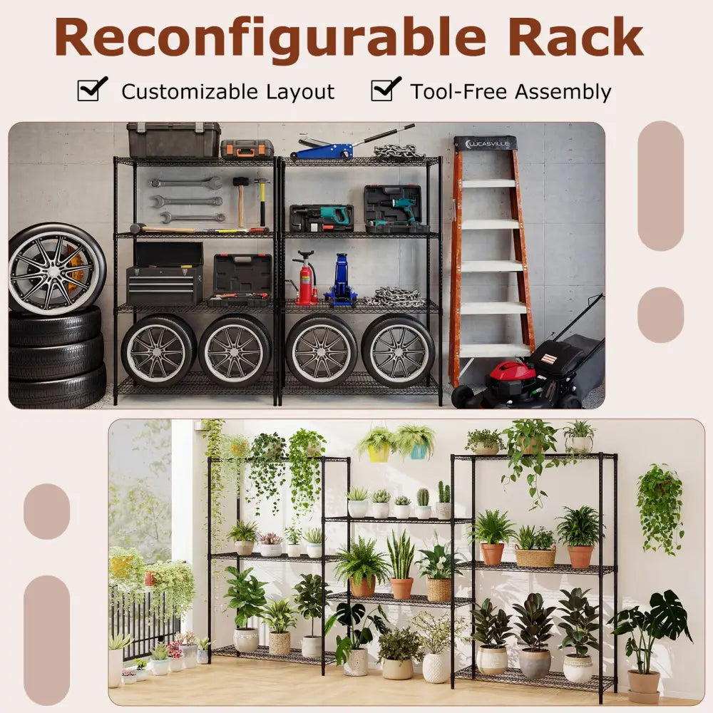 4-Tier Metal Storage Shelving Unit with V-Shaped Wire Rack-Black - Black - Baker’s Racks