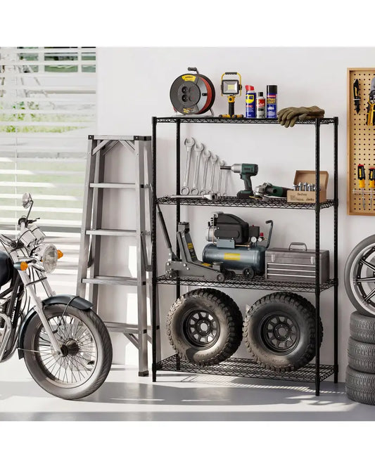 4-Tier Metal Storage Shelving Unit with V-Shaped Wire Rack-Black - Black - Baker’s Racks