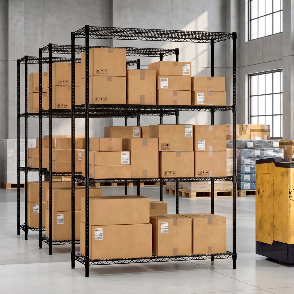 4-Tier Metal Storage Shelving Unit with V-Shaped Wire Rack-Black - Black - Baker’s Racks