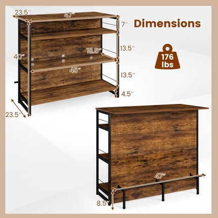 4-Tier Mini Bar Kitchen Island with Footrest and Wine Rack-Coffee Costway