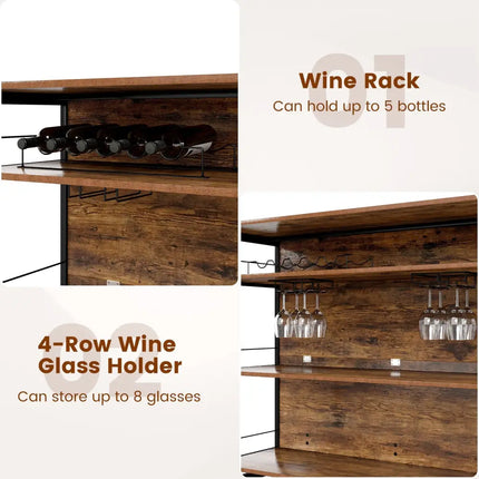 4-Tier Mini Bar Kitchen Island with Footrest and Wine Rack-Coffee Costway