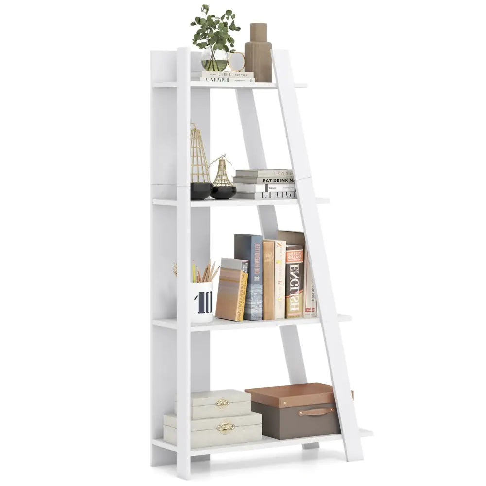 4-Tier Modern Bookshelf Wooden Vertical Display Book Shelf for Small Space-White - White - Bookcases