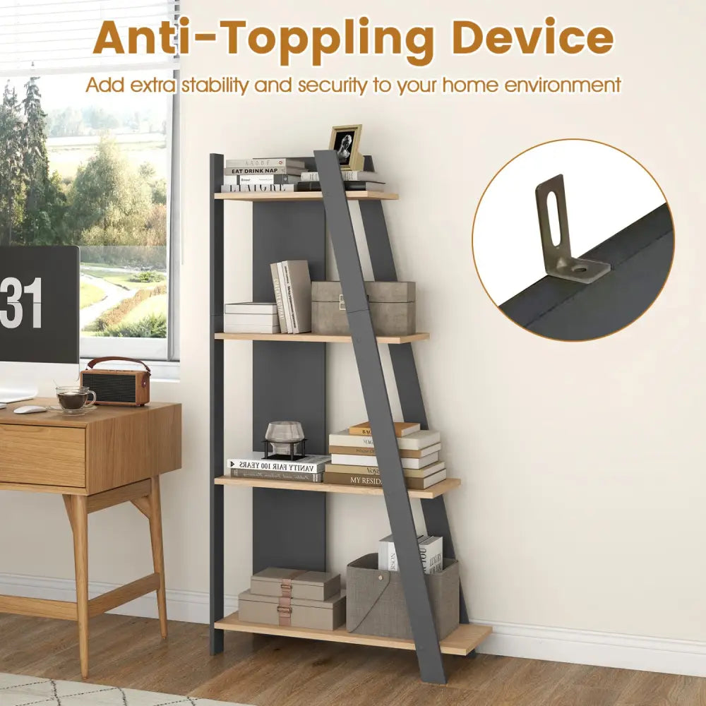 4-Tier Modern Bookshelf Wooden Vertical Display Book Shelf for Small Space-Oak - Oak - Bookcases