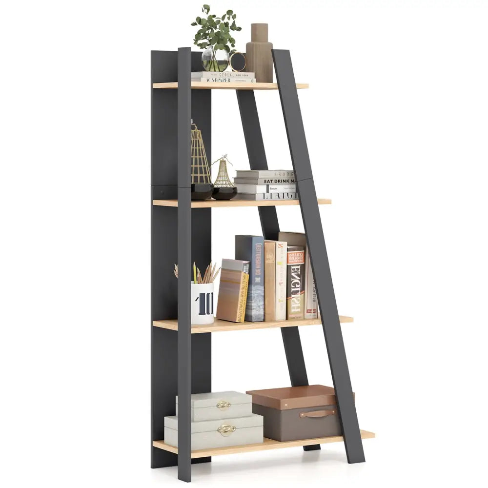 4-Tier Modern Bookshelf Wooden Vertical Display Book Shelf for Small Space-Oak - Oak - Bookcases