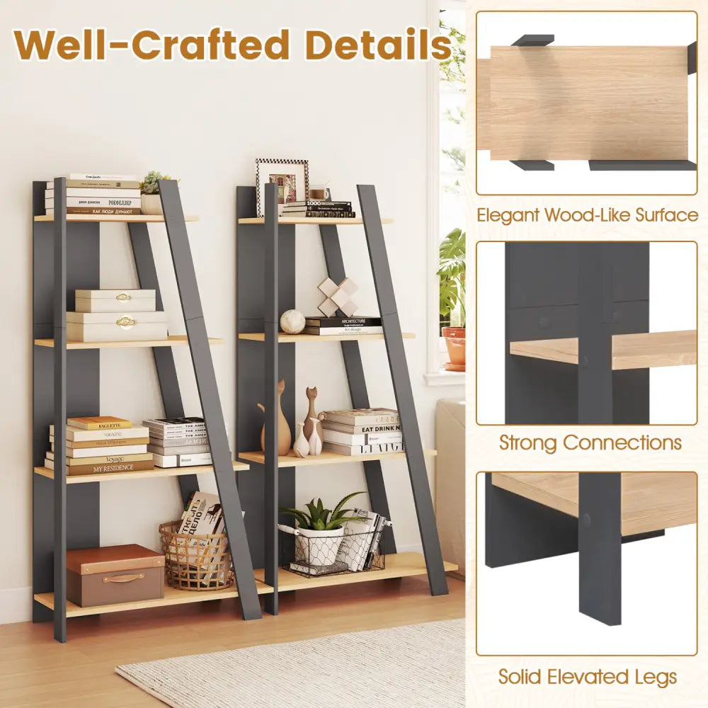 4-Tier Modern Bookshelf Wooden Vertical Display Book Shelf for Small Space-Oak - Oak - Bookcases