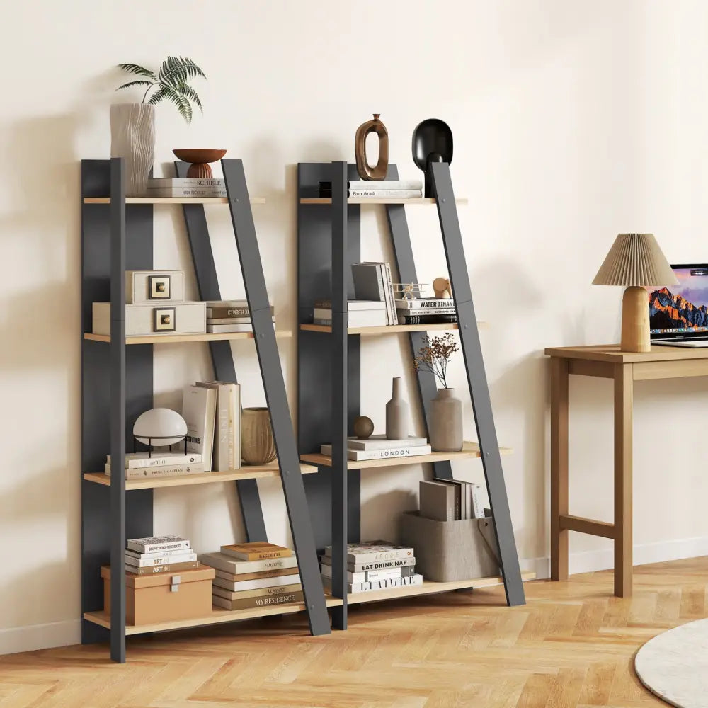 4-Tier Modern Bookshelf Wooden Vertical Display Book Shelf for Small Space-Oak - Oak - Bookcases