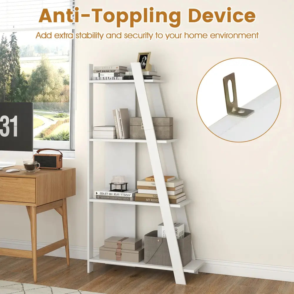 4-Tier Modern Bookshelf Wooden Vertical Display Book Shelf for Small Space-White - White - Bookcases