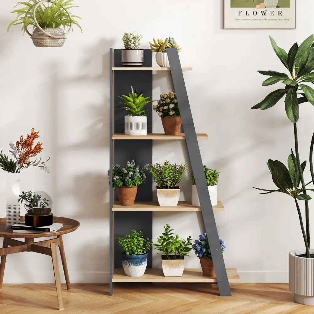 4-Tier Modern Bookshelf Wooden Vertical Display Book Shelf for Small Space-Oak - Oak - Bookcases