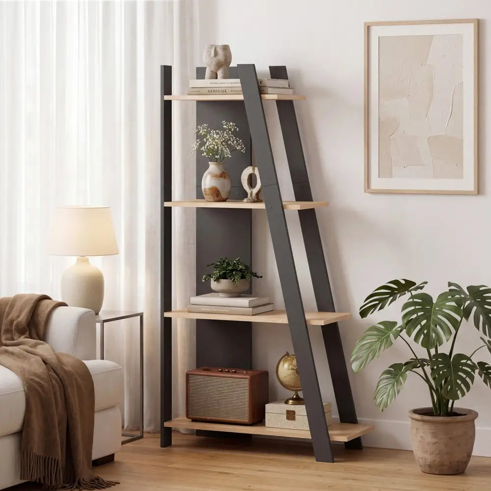 4-Tier Modern Bookshelf Wooden Vertical Display Book Shelf for Small Space-Oak - Oak - Bookcases