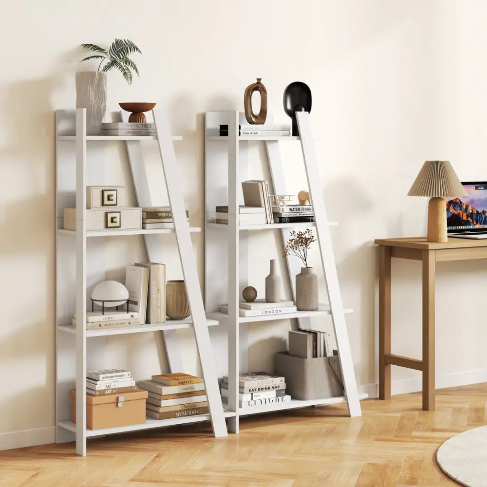 4-Tier Modern Bookshelf Wooden Vertical Display Book Shelf for Small Space-White - White - Bookcases