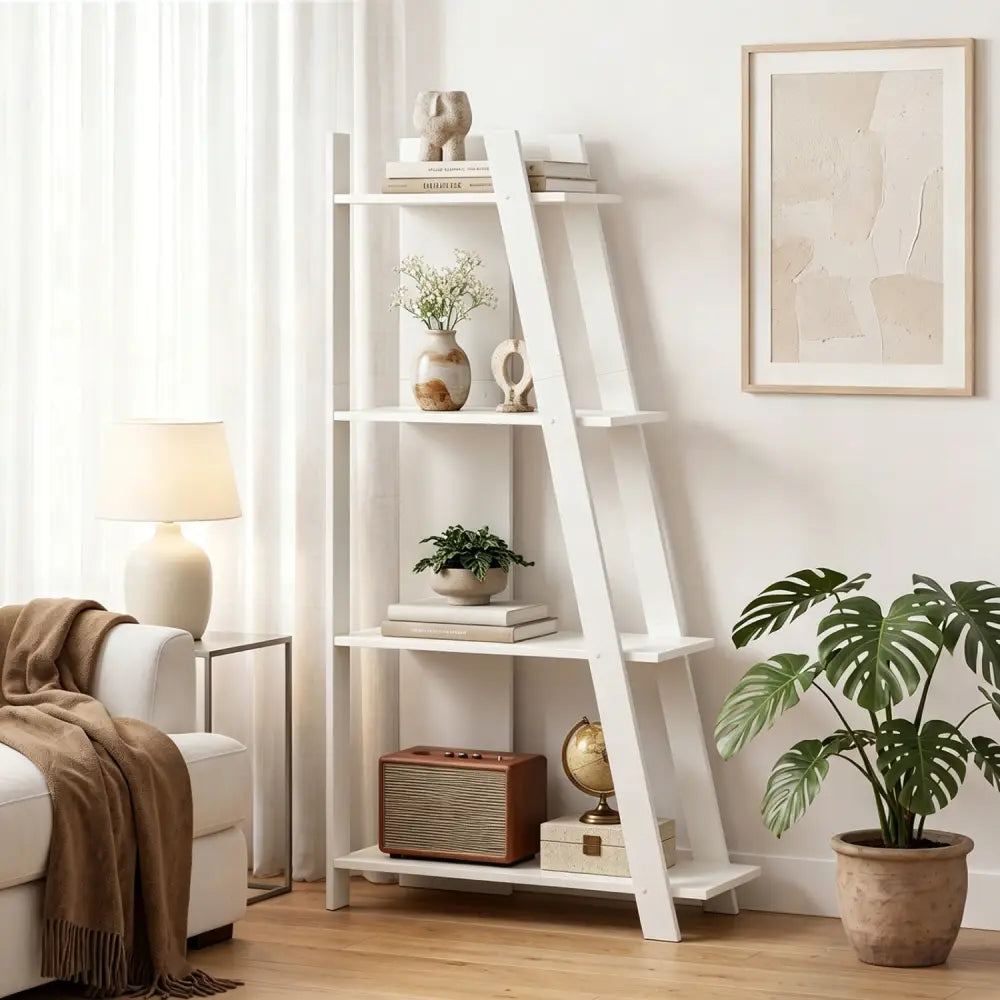 4-Tier Modern Bookshelf Wooden Vertical Display Book Shelf for Small Space-White - White - Bookcases