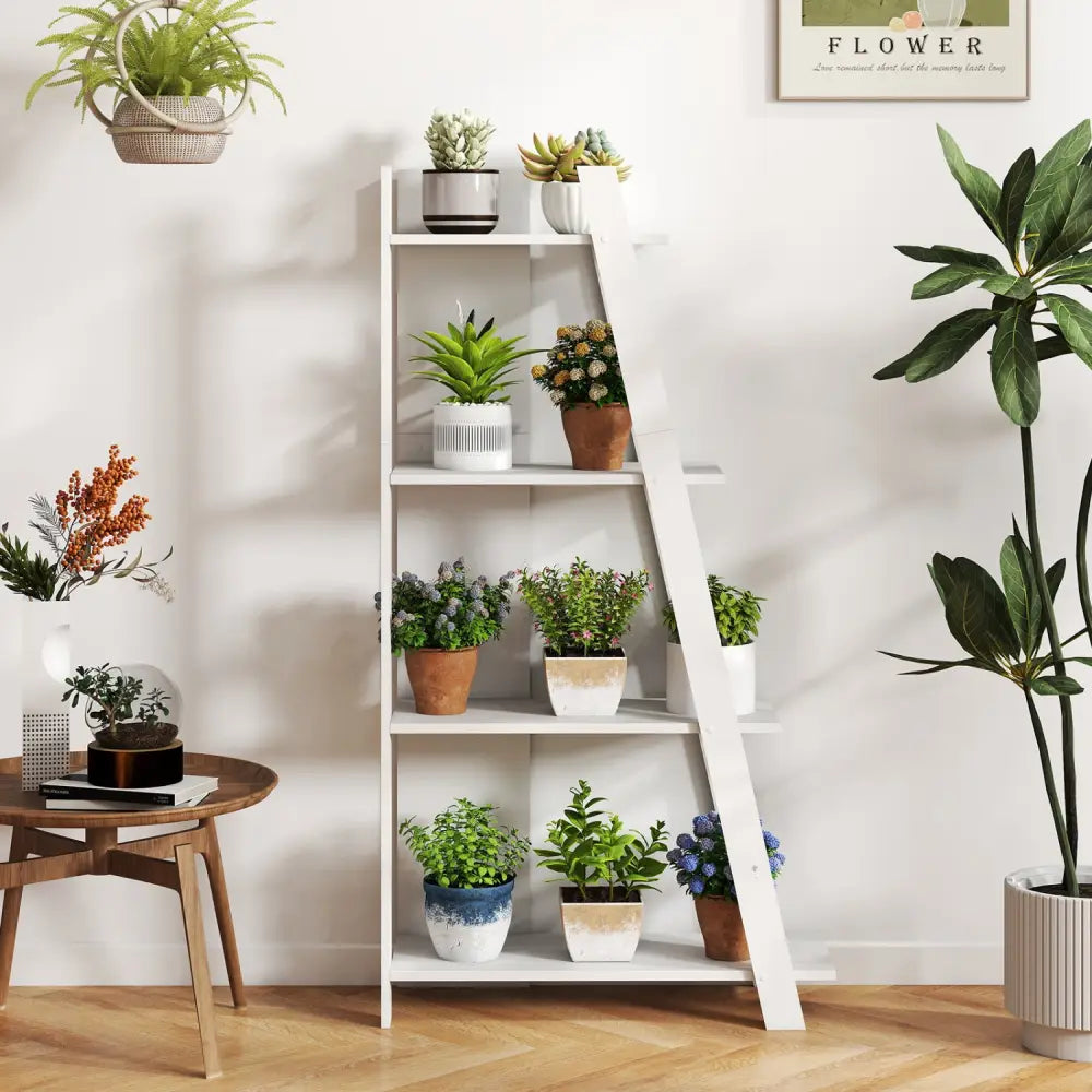 4-Tier Modern Bookshelf Wooden Vertical Display Book Shelf for Small Space-White - White - Bookcases