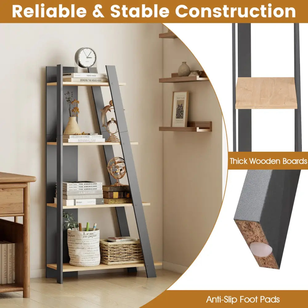 4-Tier Modern Bookshelf Wooden Vertical Display Book Shelf for Small Space-Oak - Oak - Bookcases