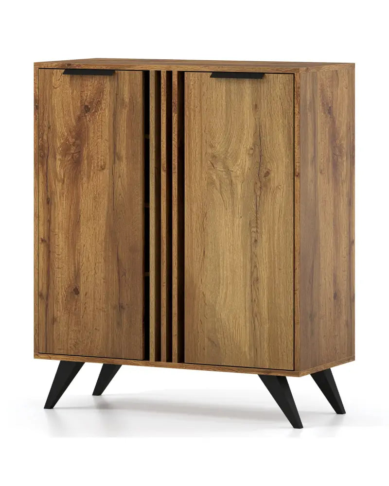 4-Tier Modern Freestanding Hidden Shoe Cabinet with 2 Doors-Natural - Natural - Shoe Racks & Storage Benches