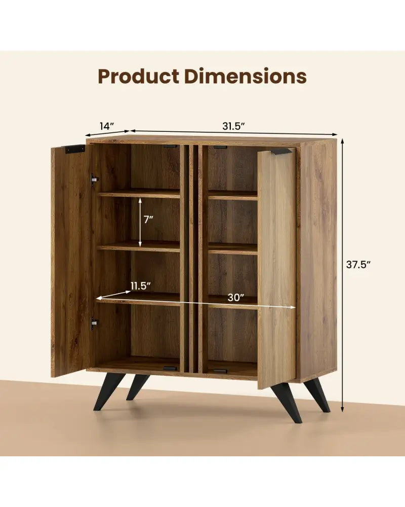 4-Tier Modern Freestanding Hidden Shoe Cabinet with 2 Doors-Natural - Natural - Shoe Racks & Storage Benches
