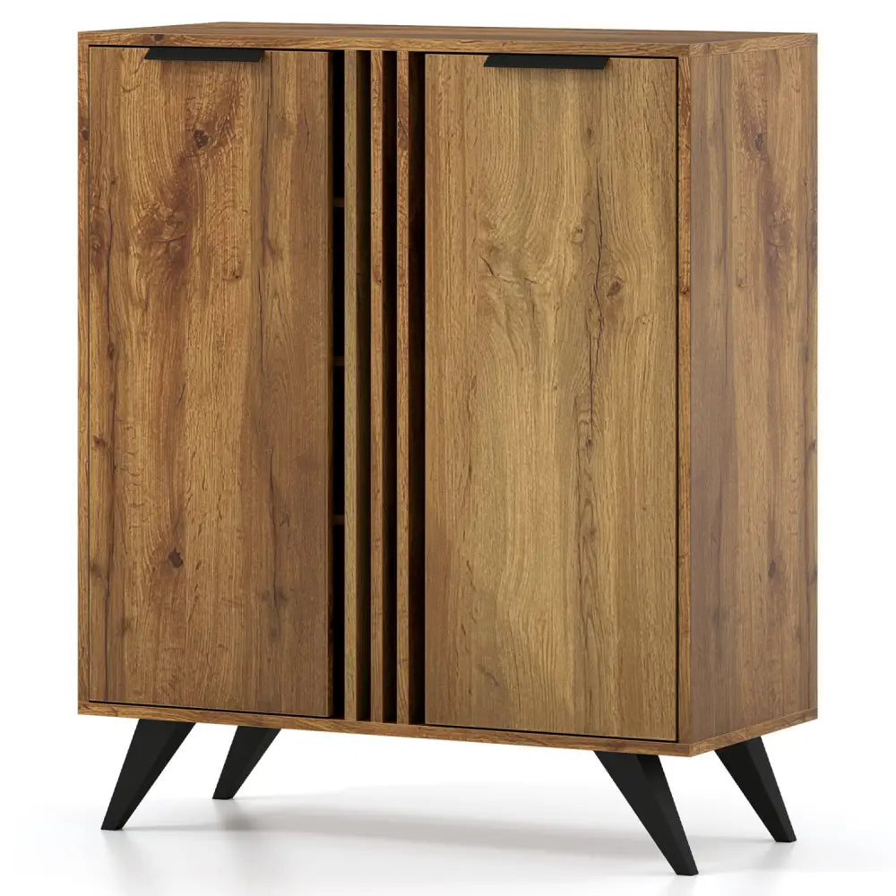 4-Tier Modern Freestanding Hidden Shoe Cabinet with 2 Doors-Natural - Natural - Shoe Racks & Storage Benches