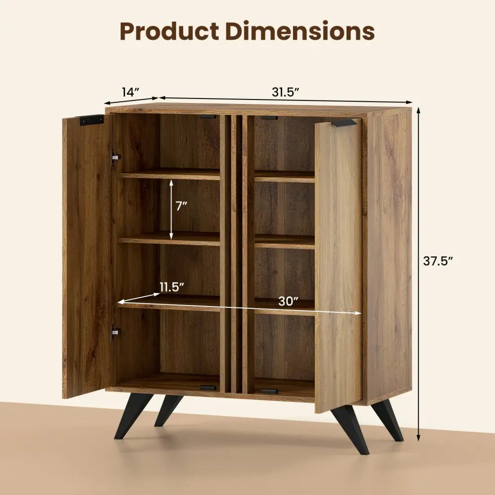 4-Tier Modern Freestanding Hidden Shoe Cabinet with 2 Doors-Natural - Natural - Shoe Racks & Storage Benches