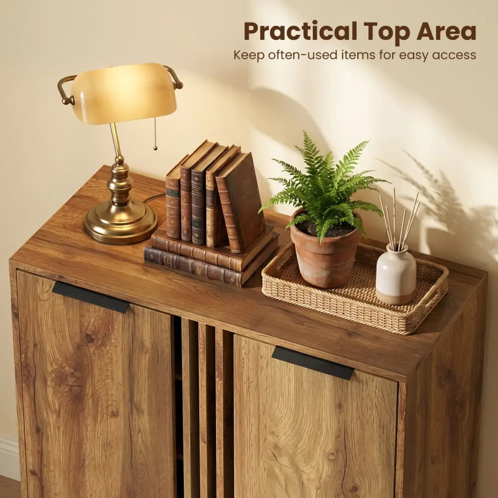 4-Tier Modern Freestanding Hidden Shoe Cabinet with 2 Doors-Natural - Natural - Shoe Racks & Storage Benches