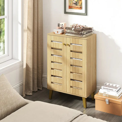 4-Tier Modern Freestanding Wooden Shoe Cabinet with Doors and Removable Shelves-Oak - Oak - Shoe Racks & Storage Benches