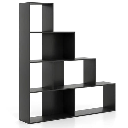 4-Tier Modern Stepped Bookshelf with 6 Storage Cubes for Living Room-Black Costway