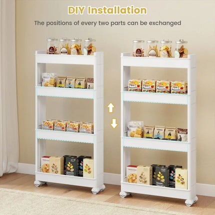 4-Tier Multifunctional Slim Storage Trolley with Detachable Trays-White Costway
