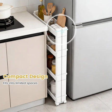 4-Tier Multifunctional Slim Storage Trolley with Detachable Trays-White Costway