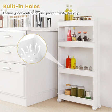 4-Tier Multifunctional Slim Storage Trolley with Detachable Trays-White Costway