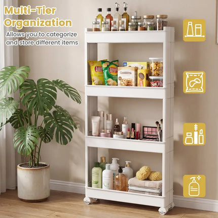 4-Tier Multifunctional Slim Storage Trolley with Detachable Trays-White Costway