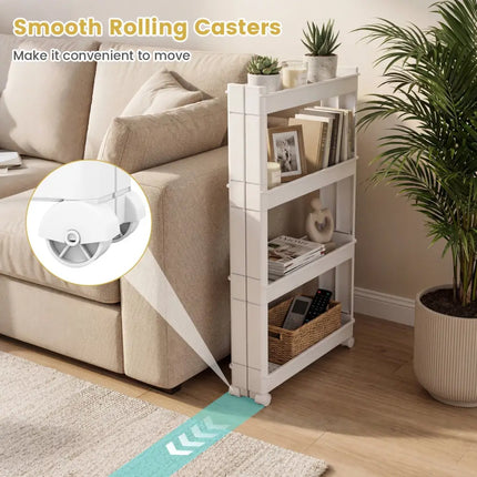 4-Tier Multifunctional Slim Storage Trolley with Detachable Trays-White Costway