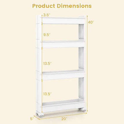 4-Tier Multifunctional Slim Storage Trolley with Detachable Trays-White Costway