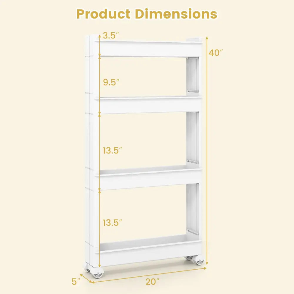4-Tier Multifunctional Slim Storage Trolley with Detachable Trays-White - White - Kitchen Islands & Carts