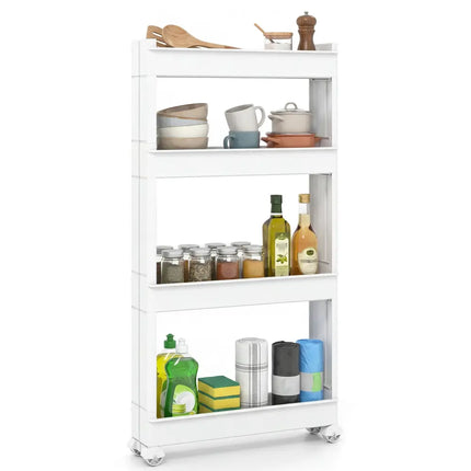 4-Tier Multifunctional Slim Storage Trolley with Detachable Trays-White Costway