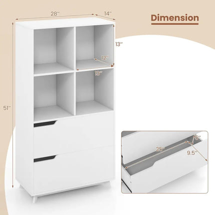 4-Tier Open Bookcase with 2 Drawers and 4 Storage Cubes-White Costway