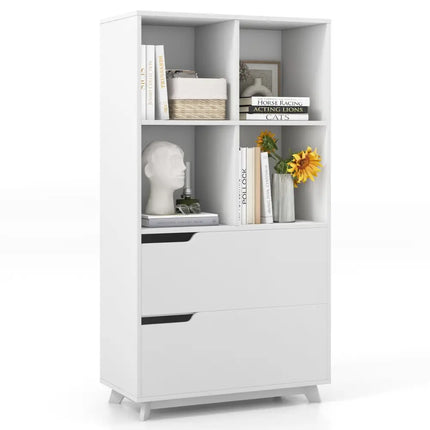 4-Tier Open Bookcase with 2 Drawers and 4 Storage Cubes-White Costway