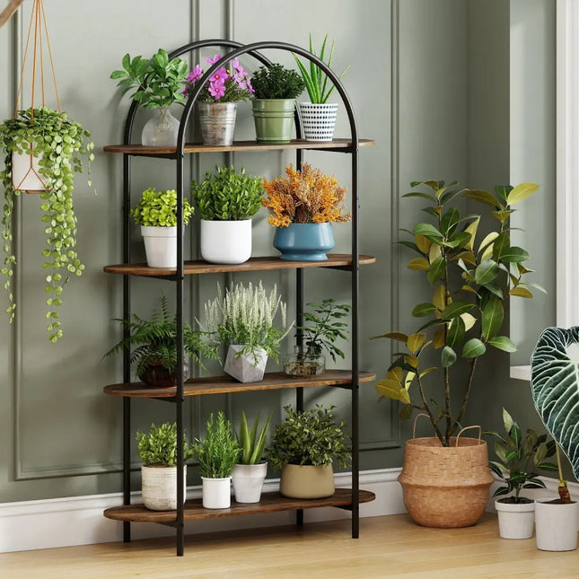 4-Tier Open Bookcase with Sturdy Metal Frame for Living Room-Rustic Brown Costway