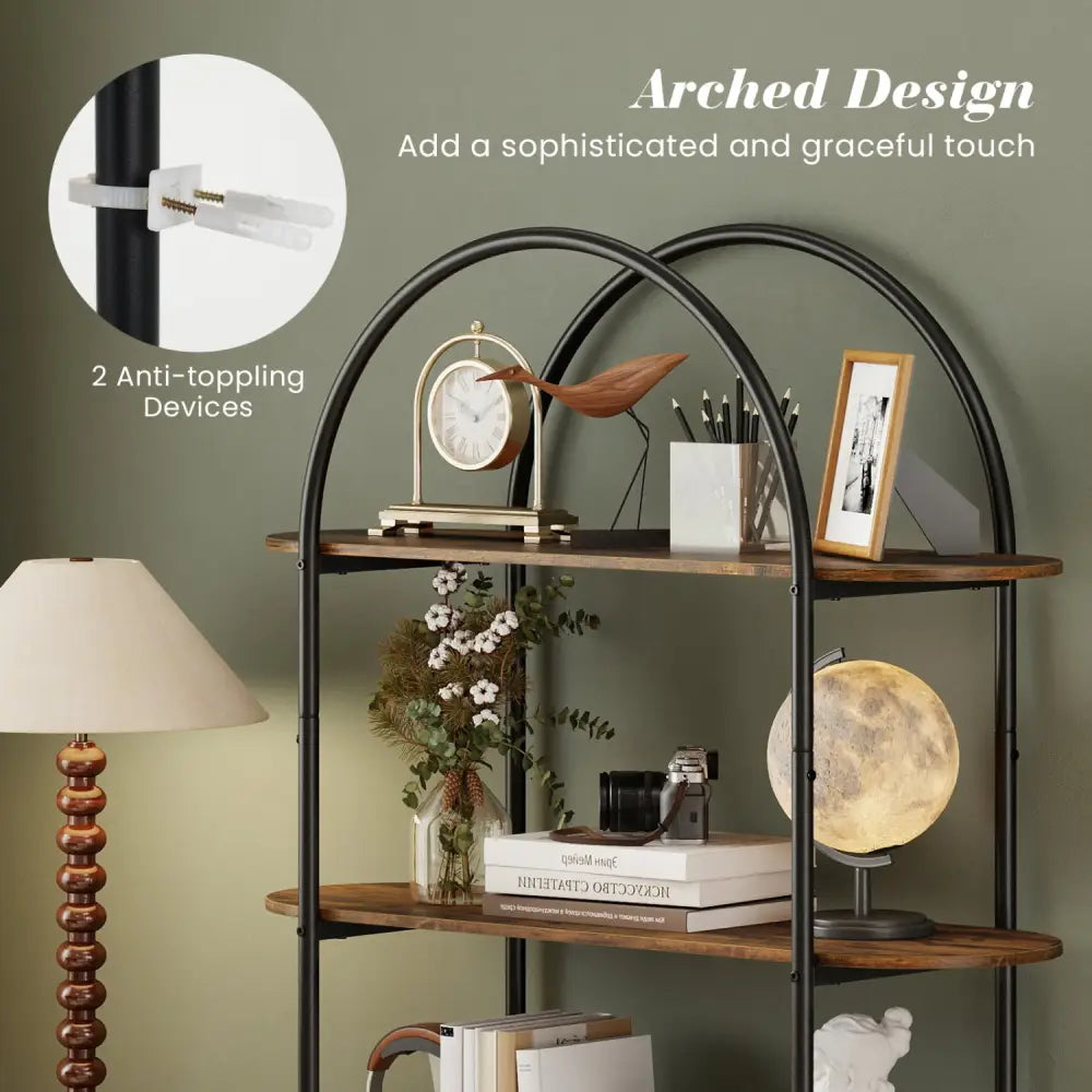 4-Tier Open Bookcase with Sturdy Metal Frame for Living Room-Rustic Brown - Rustic Brown - Bookcases